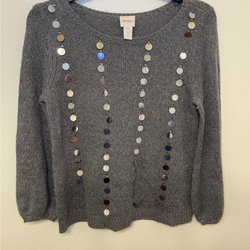 Chico's Gray Sweater with Sequin Details